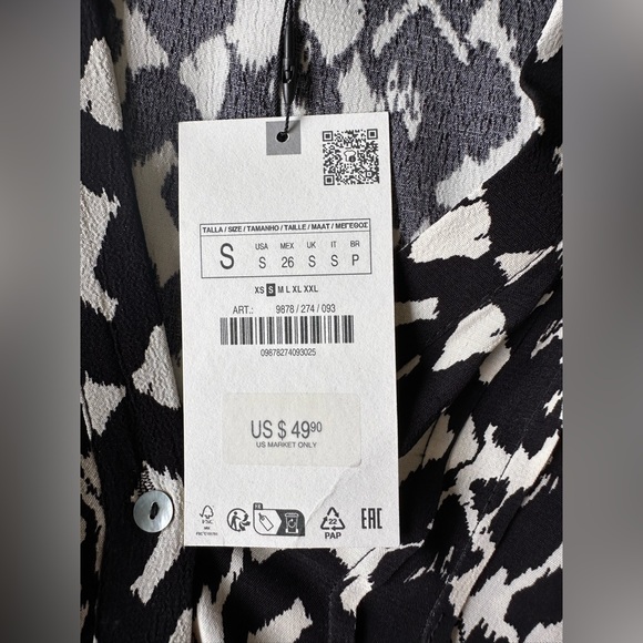 NWT Zara Long Sleeve Black And White Shift Dress Size S - Picture 6 of 6